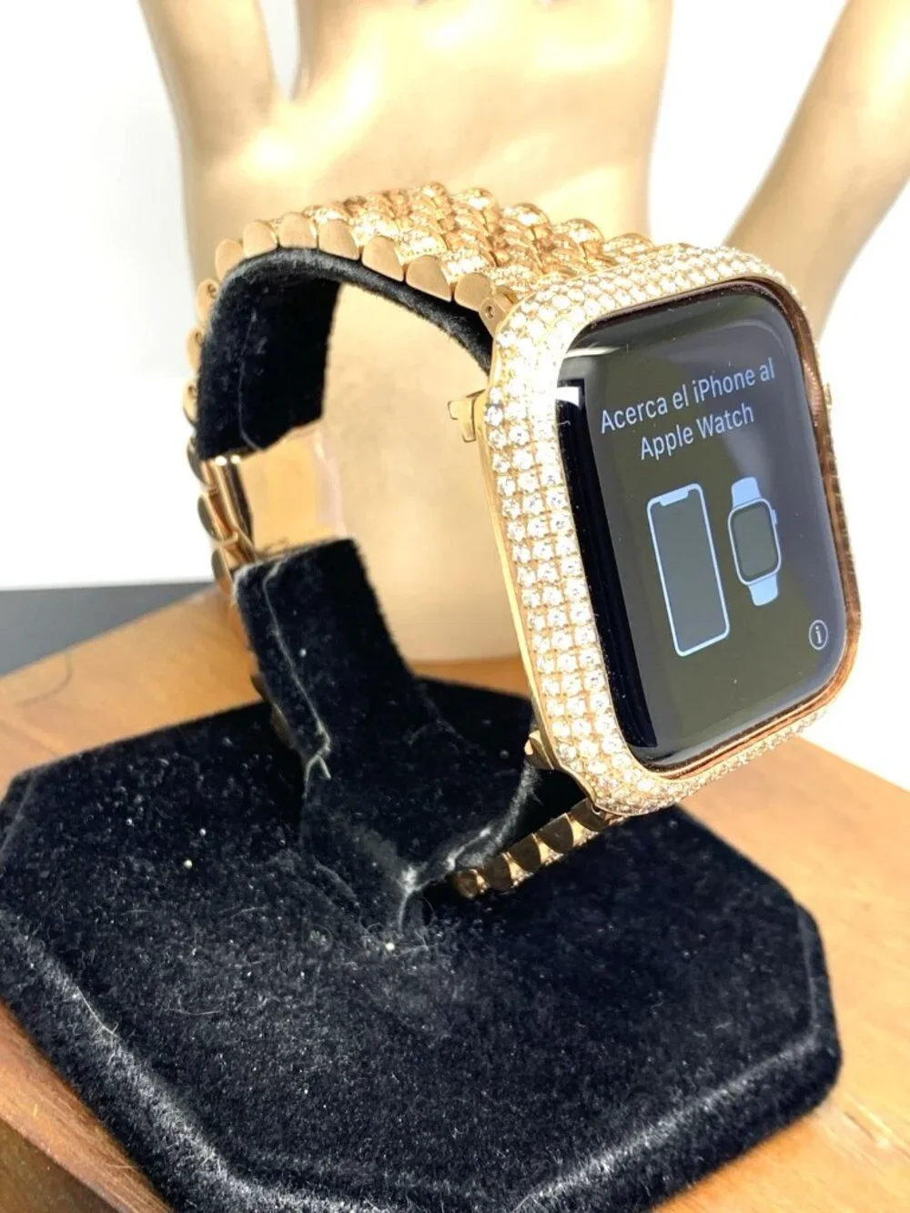 Apple Watch Series 5 Iced Out Real Diamonds Rose Gold Tone Stainless Steel Band